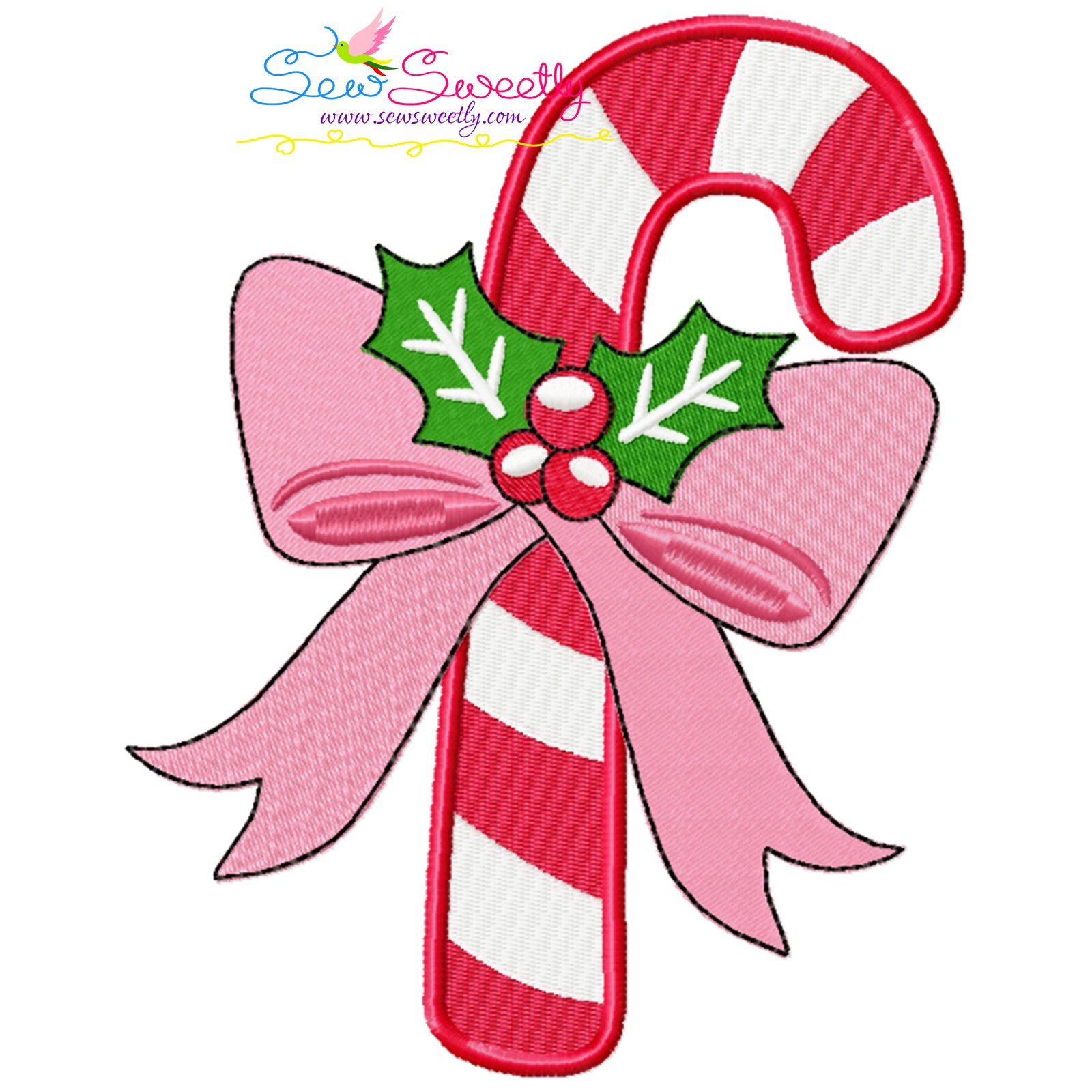 Candy Cane Bow-2 Embroidery Design | Sew Sweetly