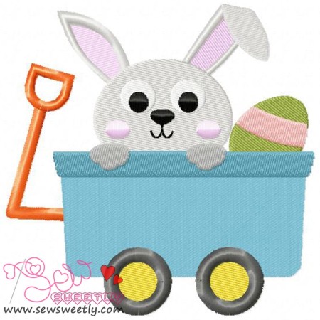 Bunny In Wagon Embroidery Design Pattern