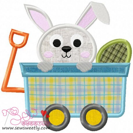 Bunny In Wagon Applique Design- 1