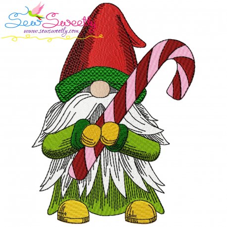 Christmas Gnome With Candy Cane Embroidery Design Pattern