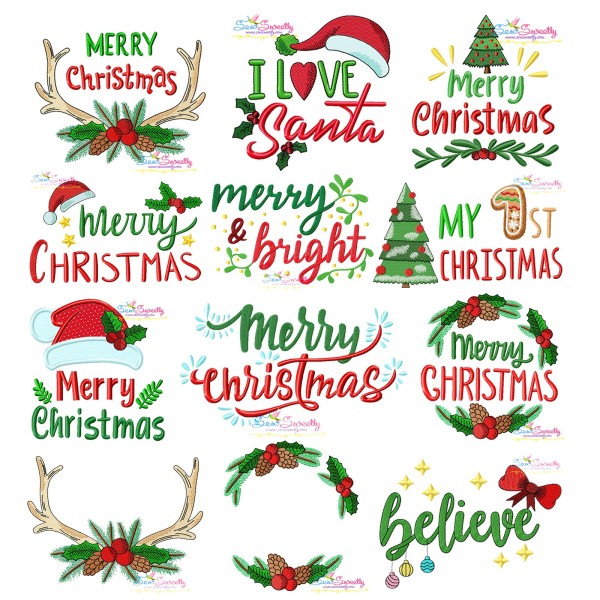 Christmas Lettering Embroidery Design Bundle-2-1