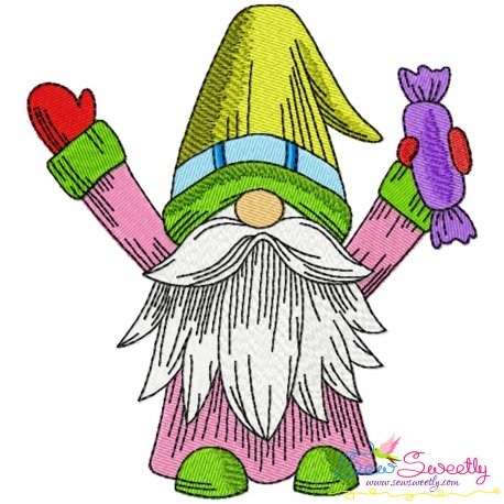 Christmas Gnome With Candy Embroidery Design Pattern
