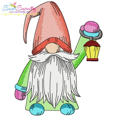 Christmas Gnome With Lantern Embroidery Design Pattern-1