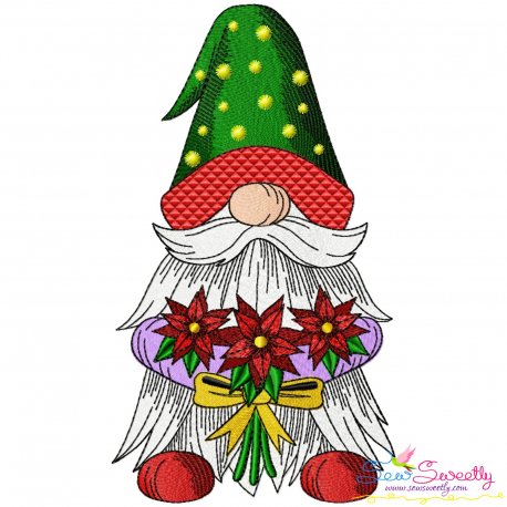Christmas Gnome With Flowers Embroidery Design Pattern-1