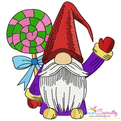 Christmas Gnome With Swirl Lollipop Candy Embroidery Design Pattern-1