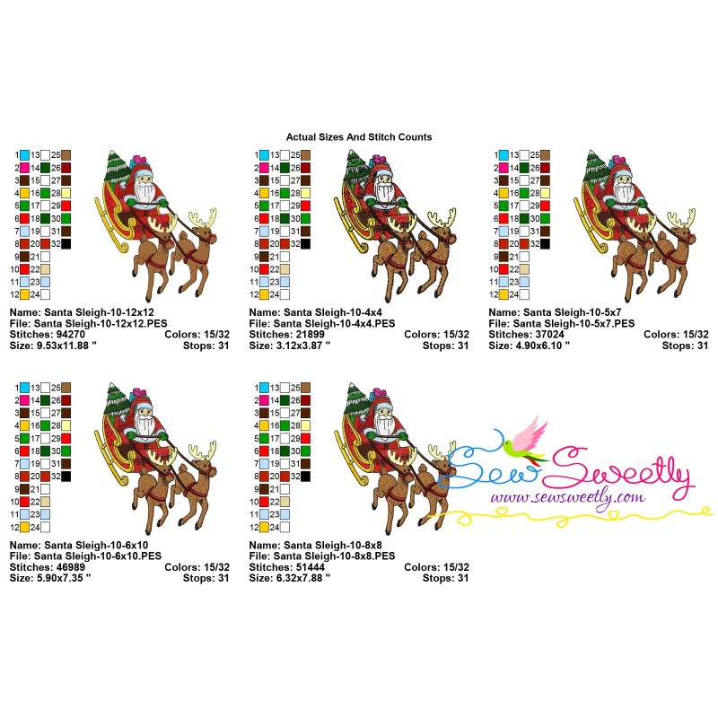 Santa Sleigh-10 Embroidery Design Pattern