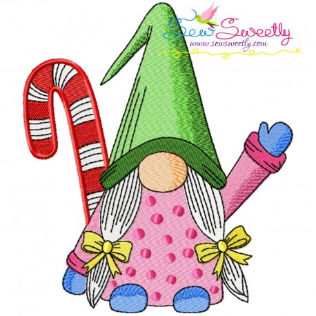 Christmas Gnome With Candy Cane-2 Embroidery Design Pattern