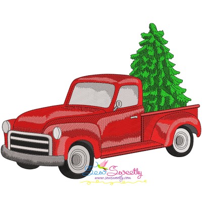 Retro Truck With Christmas Tree Embroidery Design Pattern-1