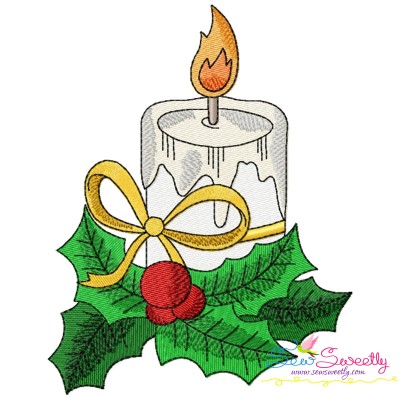 Christmas Candle And Holly Leaves Embroidery Design Pattern-1