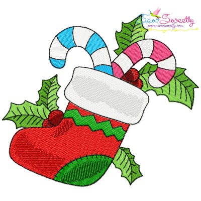Christmas Stocking Candy Cane Embroidery Design Pattern-1