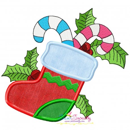 Christmas Stocking Candy Cane Applique Design Pattern-1