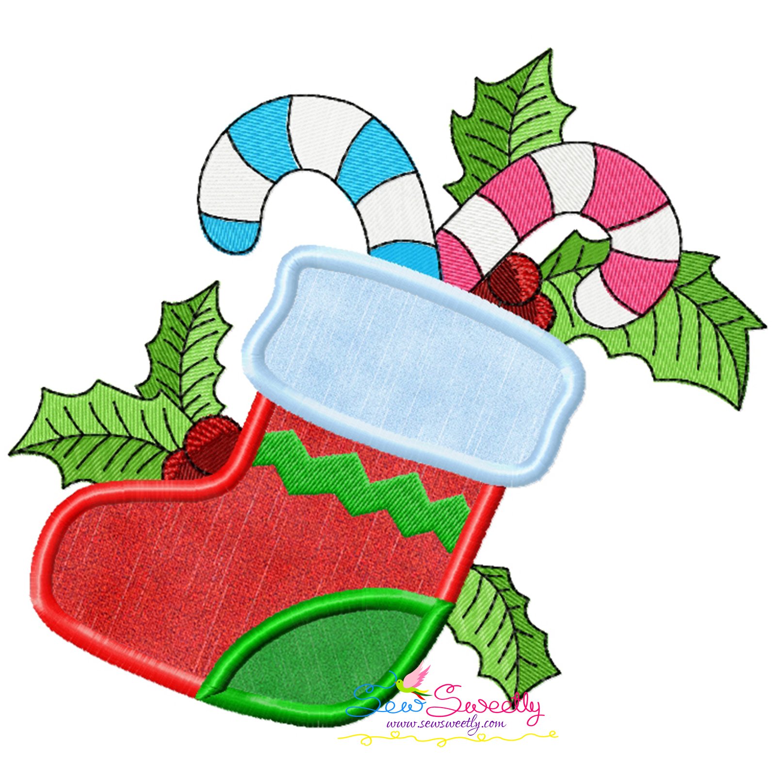 Christmas Stocking Candy Cane Applique Design | Sew Sweetly