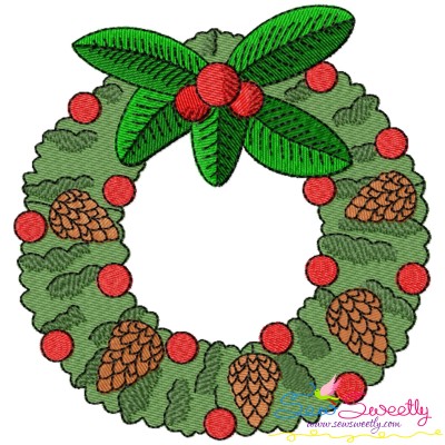 Christmas Wreath With Holly Leaves Embroidery Design Pattern-1