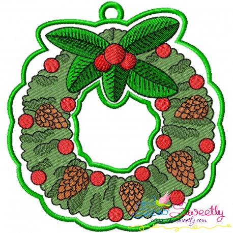 Christmas Wreath Hanger With Holly Leaves Embroidery Design Pattern-1