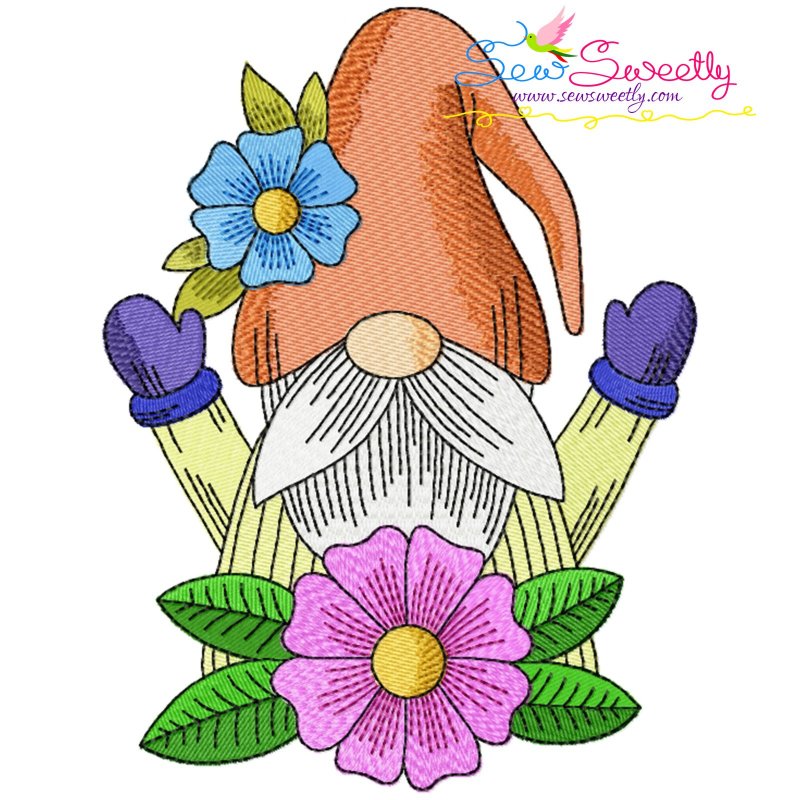 Gnome With Flowers-9 Embroidery Design | Sew Sweetly