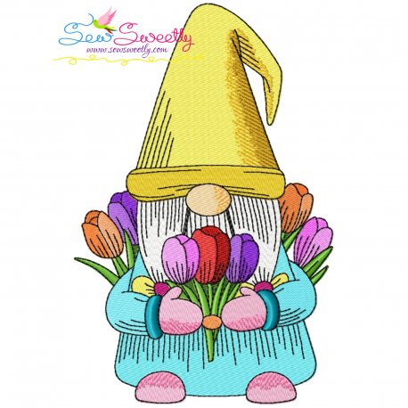 Gnome With Flowers-8 Embroidery Design Pattern