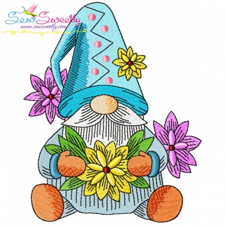 Gnome With Flowers-7 Embroidery Design Pattern
