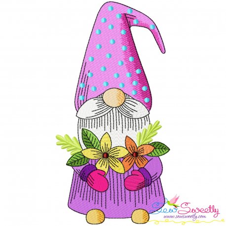 Gnome With Flowers-10 Embroidery Design Pattern