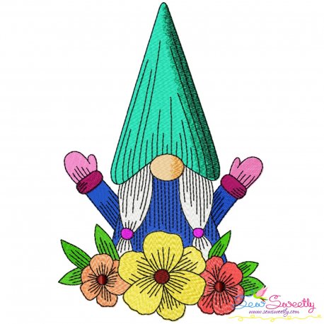 Gnome With Flowers-4 Embroidery Design Pattern