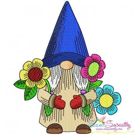 Gnome With Flowers-3 Embroidery Design Pattern