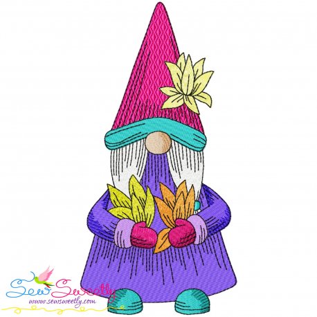 Gnome With Flowers-1 Embroidery Design Pattern