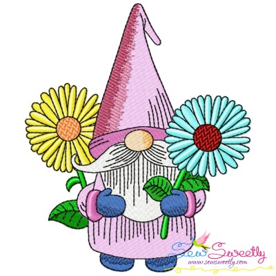 Gnome With Flowers-2 Embroidery Design Pattern-1