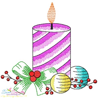 Christmas Candle-10 Light Fill Embroidery Design Pattern-1