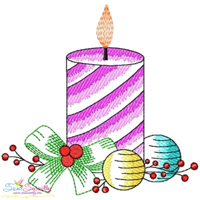 Christmas Candle-10 Light Fill Embroidery Design- 1