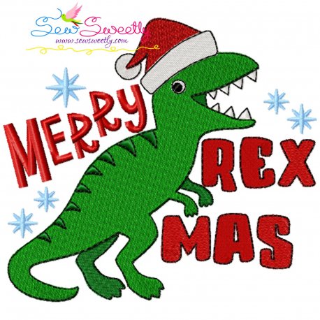 Merry RexMas Dinosaur Christmas Lettering Embroidery Design Pattern