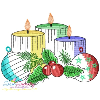 Christmas Candles-8 Light Fill Embroidery Design Pattern-1