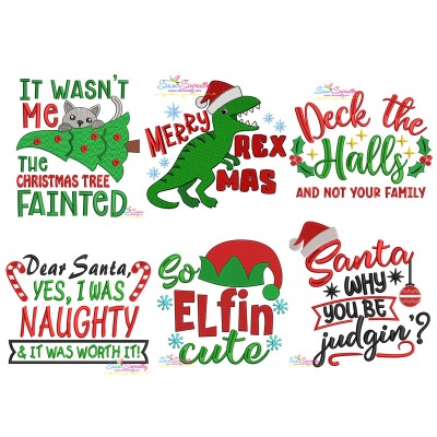Funny Christmas Lettering Embroidery Design Pattern Bundle-1