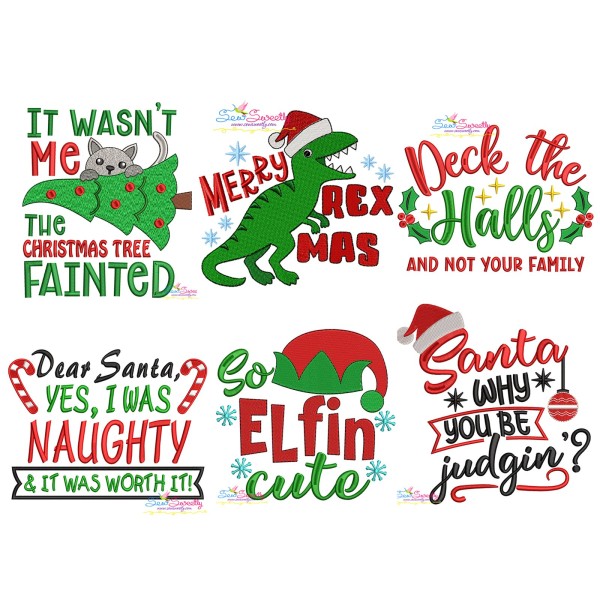 Funny Christmas Lettering Embroidery Design Bundle-1
