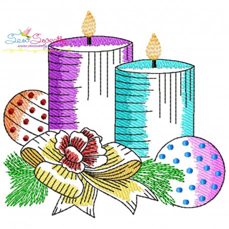 Christmas Candles-7 Light Fill Embroidery Design Pattern