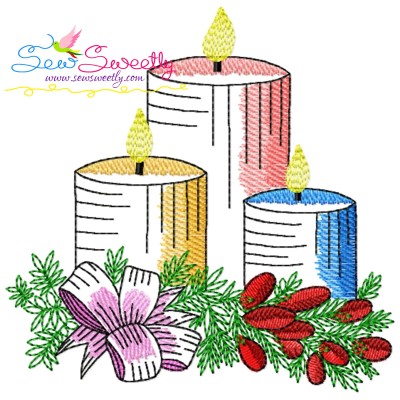 Christmas Candles-6 Light Fill Embroidery Design Pattern-1