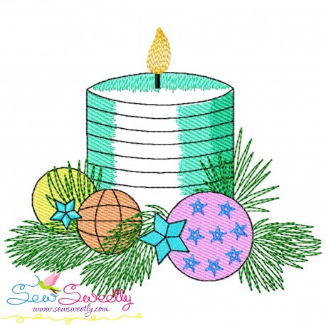 Christmas Candle-5 Light Fill Embroidery Design Pattern