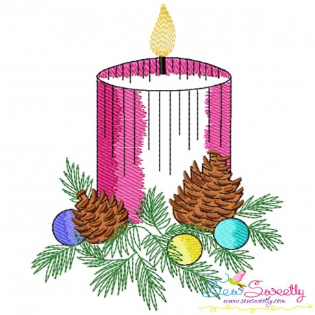 Christmas Candle-4 Light Fill Embroidery Design Pattern