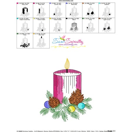 Candle Design Patterns Christmas Candle - 4 Light Fill Machine Embroidery Design