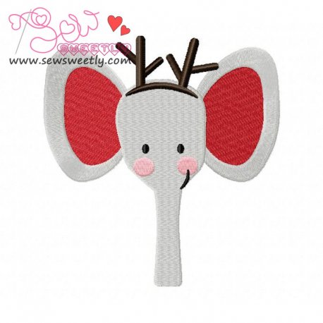 Christmas Elephant Face Embroidery Design- 1