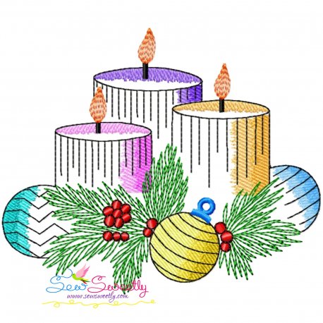 Christmas Candles-2 Light Fill Embroidery Design Pattern-1