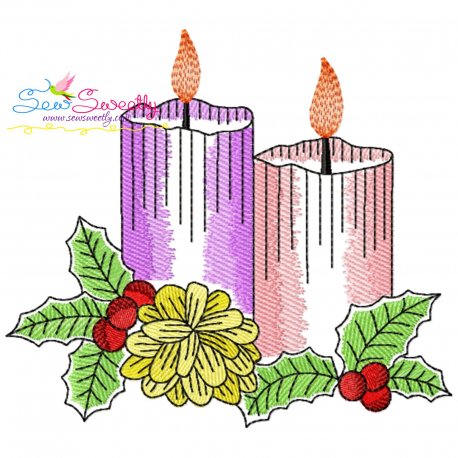 Christmas Candles-2 Light Fill Embroidery Design Pattern