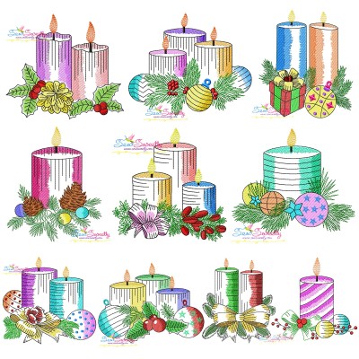Christmas Candles Light Fill Embroidery Design Pattern Bundle-1