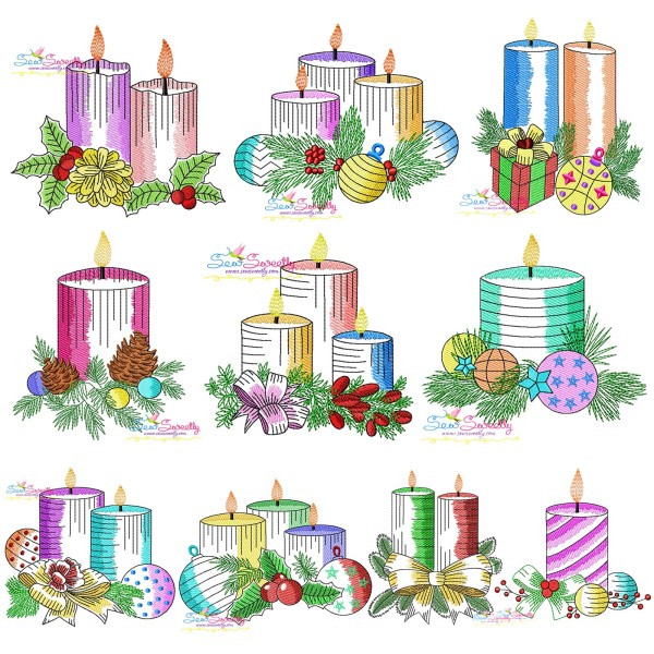 Christmas Candles Light Fill Embroidery Design Bundle-1