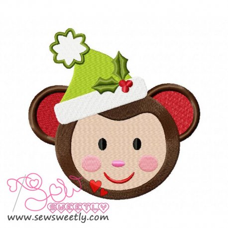 Christmas Monkey Face Embroidery Design Pattern-1