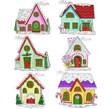 Christmas Houses Embroidery Design Pattern Bundle-1