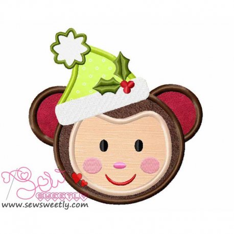 Christmas Monkey Face Applique Design- 1