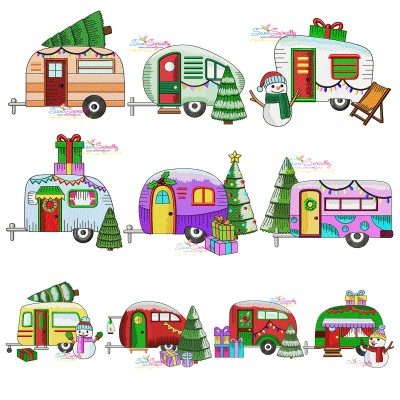 Christmas Caravans Embroidery Design Pattern Bundle-1