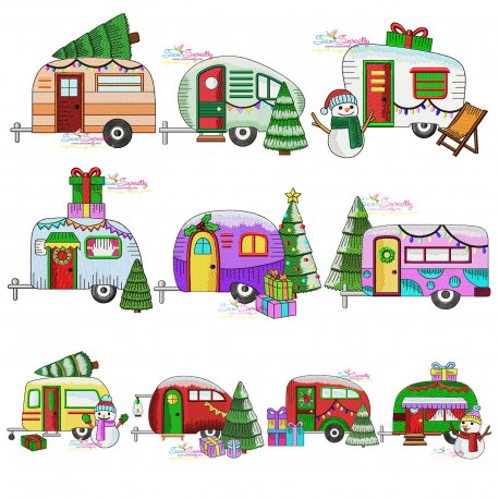 Christmas Caravans Embroidery Design Bundle- 1
