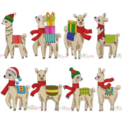 Christmas Llamas Embroidery Design Pattern Bundle-1