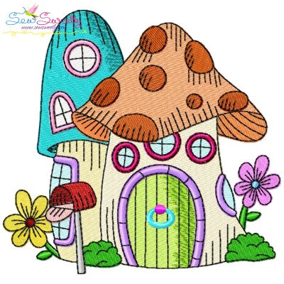 Gnome Mushroom House-1 Embroidery Design Pattern-1