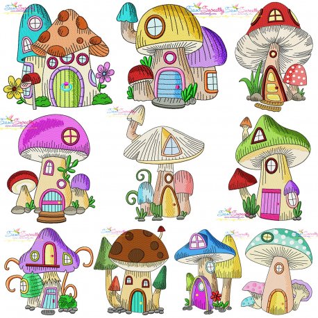 Gnome Mushroom Houses Embroidery Design Bundle- 1
